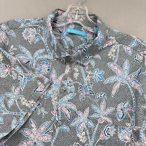 Tori Richard Shirt Mens XL Gray Blue Hawaiian Lawn Floral Button Up Short Sleeve
